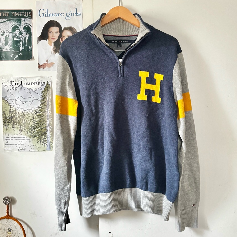 Tommy Hilfiger Men's Blue and Gray Zip-Up Sweater